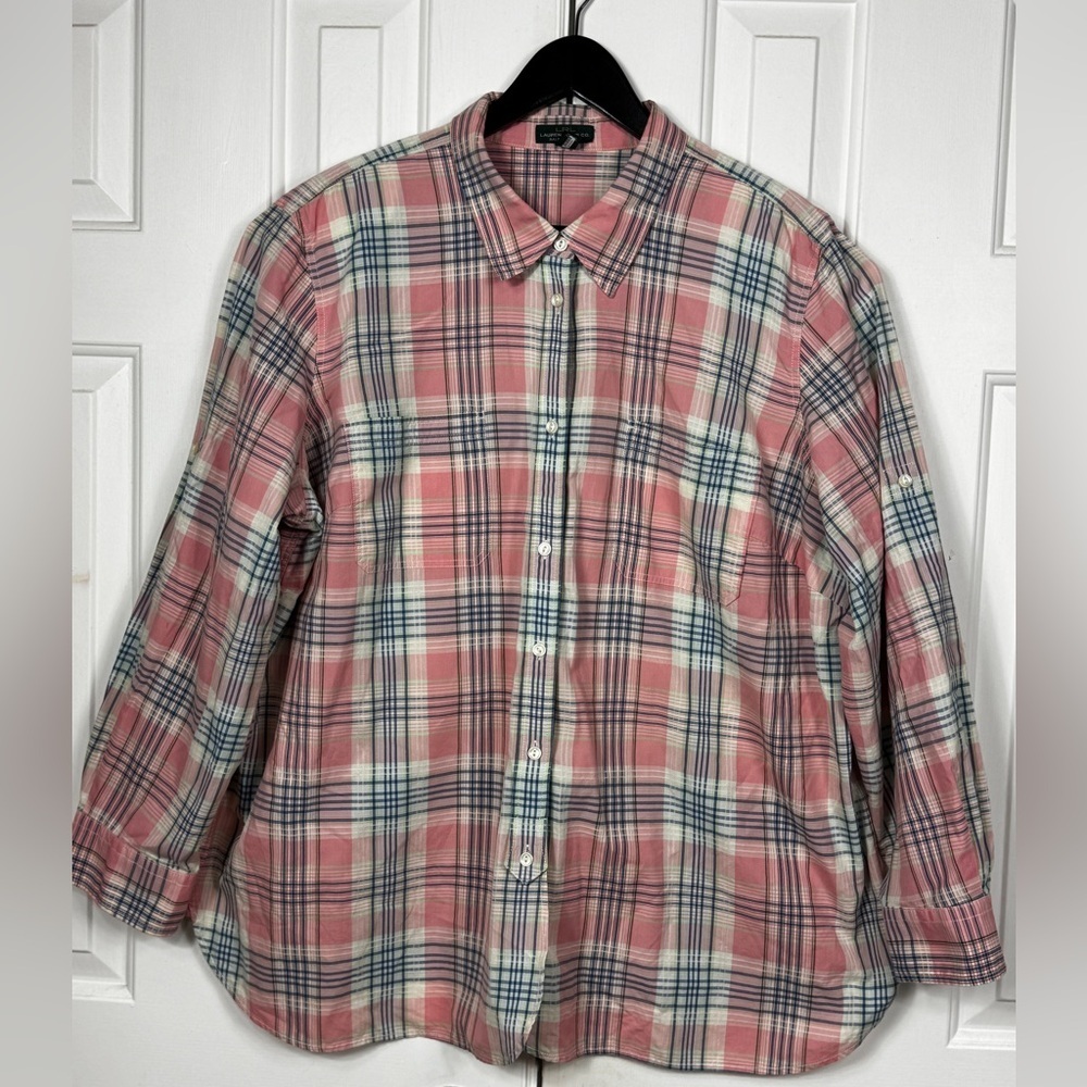 Ralph Lauren 100% Cotton Woman’s Pink and White Plaid Shirt Size 3X